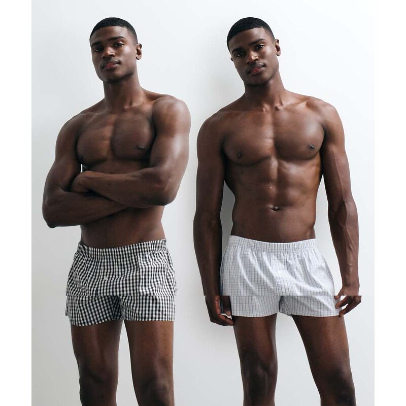 ASOS DESIGN 2 pack woven boxers in blue and black check-Multi