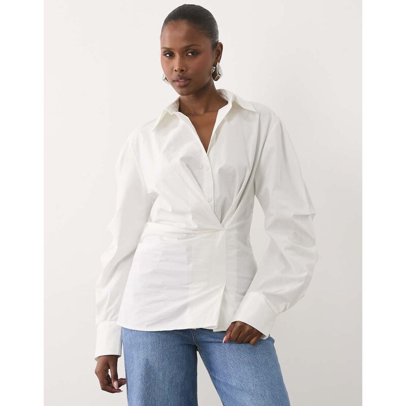 ASOS DESIGN cinched wrap cocoon sleeve shirt in white