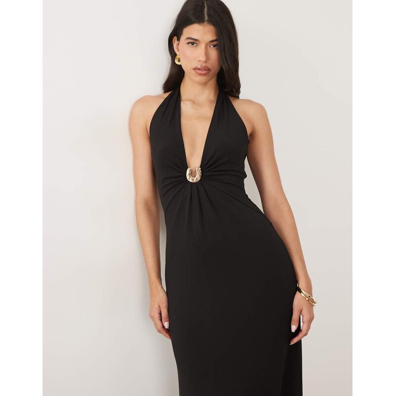 Forever New jersey plunge halter neck maxi dress in black