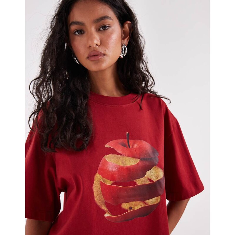 ASOS DESIGN Oversized T-shirt with spiral apple graphic in red