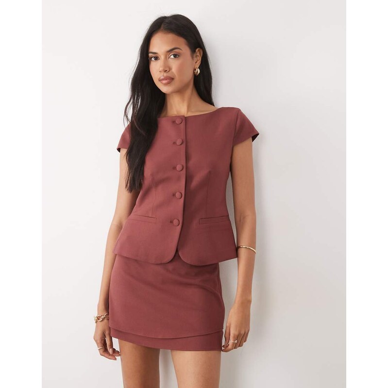ASOS DESIGN Tailored cap sleeve tailored top in brown