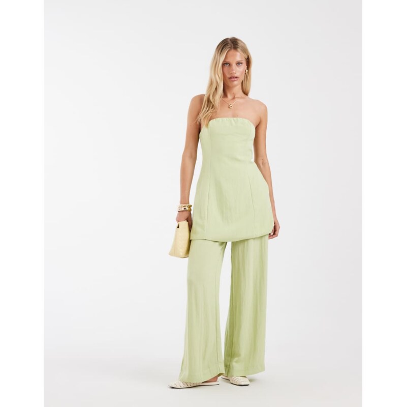 Vero Moda high waist wide leg trouser co-ord in green