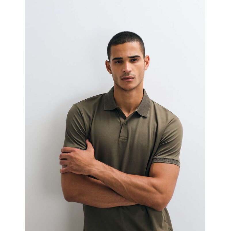 Selected short sleeve polo in khaki-Green