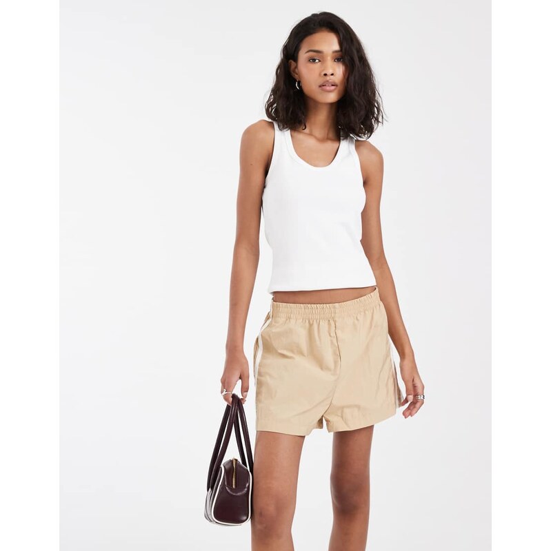 ASOS DESIGN techy side stripe short in beige co ord-Neutral