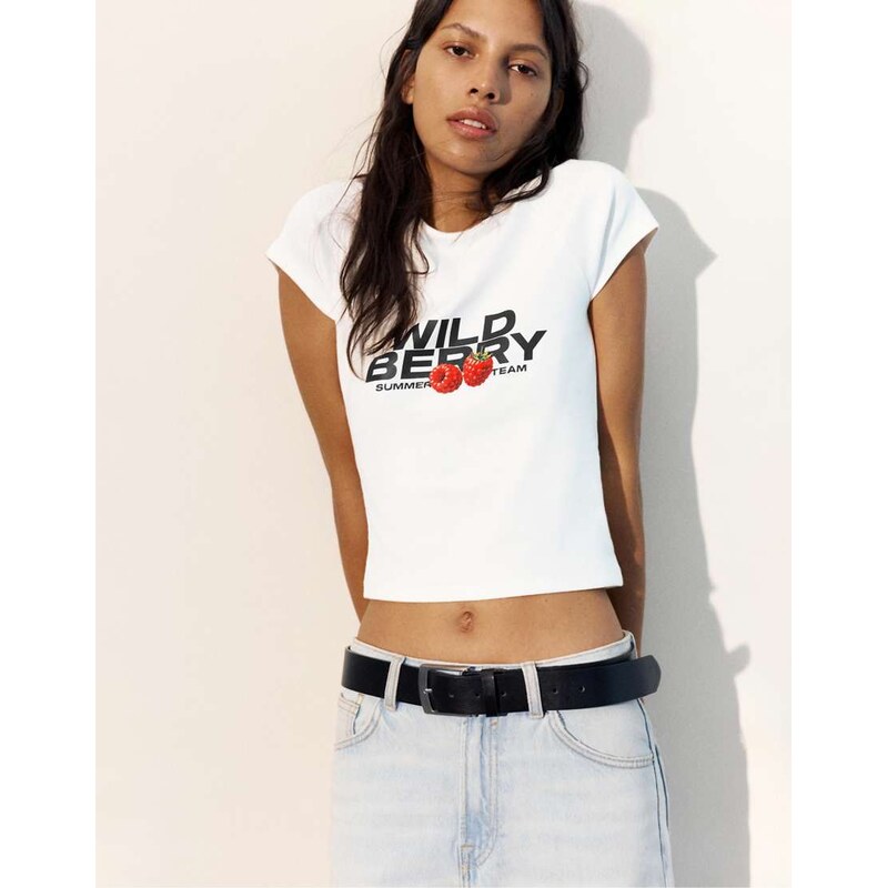 Pull&Bear Fruit graphic t-shirt in ice-White