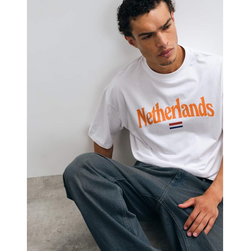 ASOS DESIGN oversized t-shirt with Netherlands graphic in white