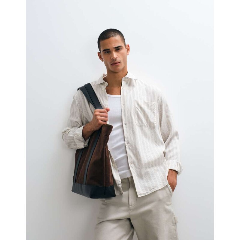 Selected poplin long sleeve shirt in yellow stripe