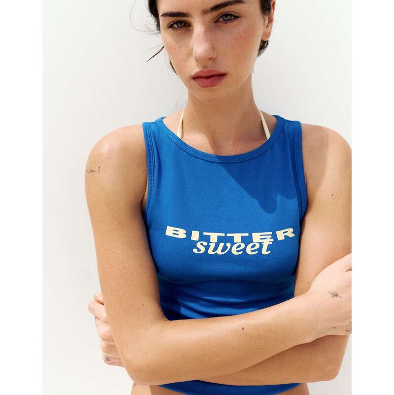 Pull&Bear Text tank top in deep blue