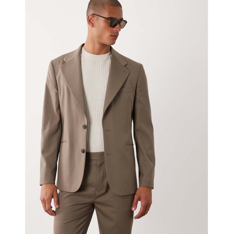 ASOS DESIGN 100% summer wool slim suit jacket in brown