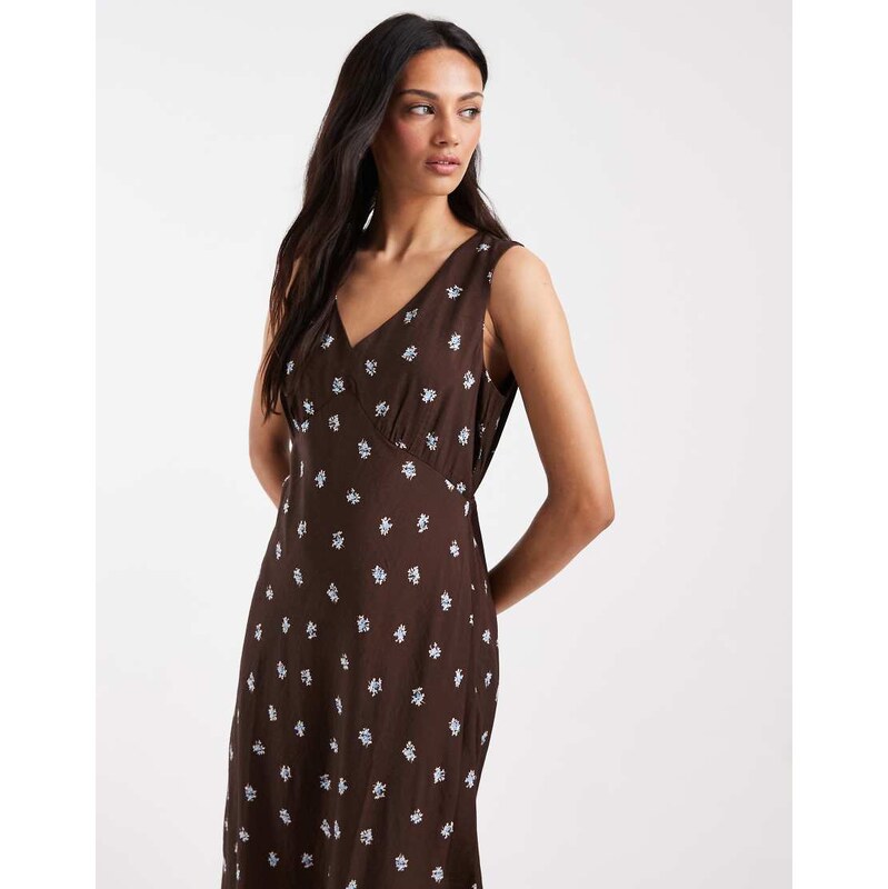 Levis brita ditsy print slip dress in brown-Blue