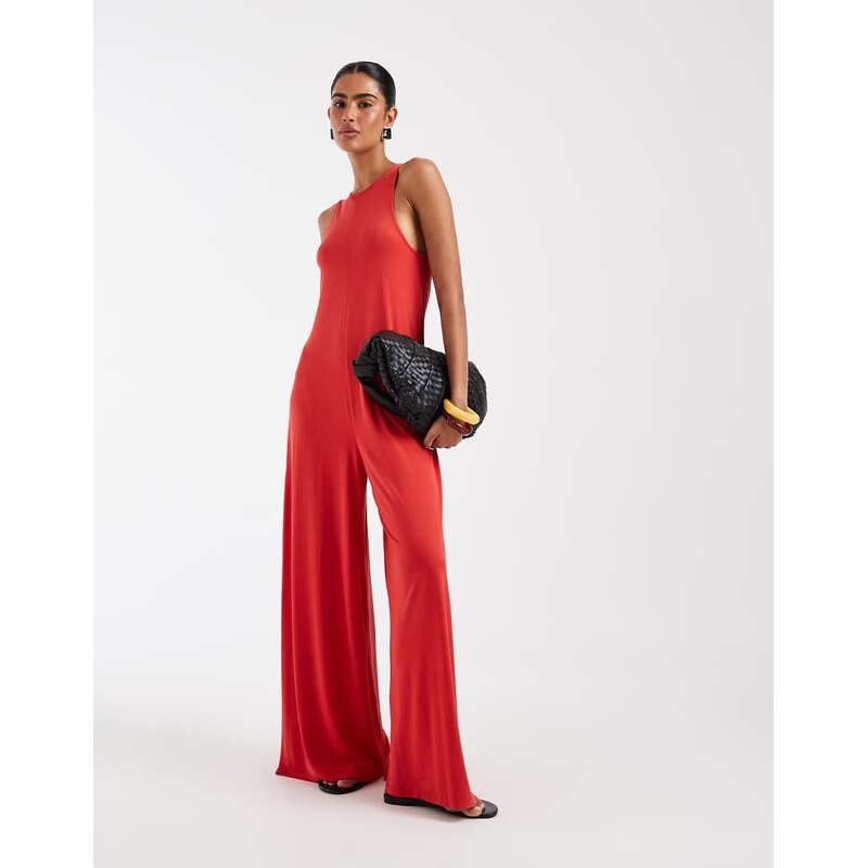 ASOS DESIGN modal soft touch jumpsuit with pockets in red