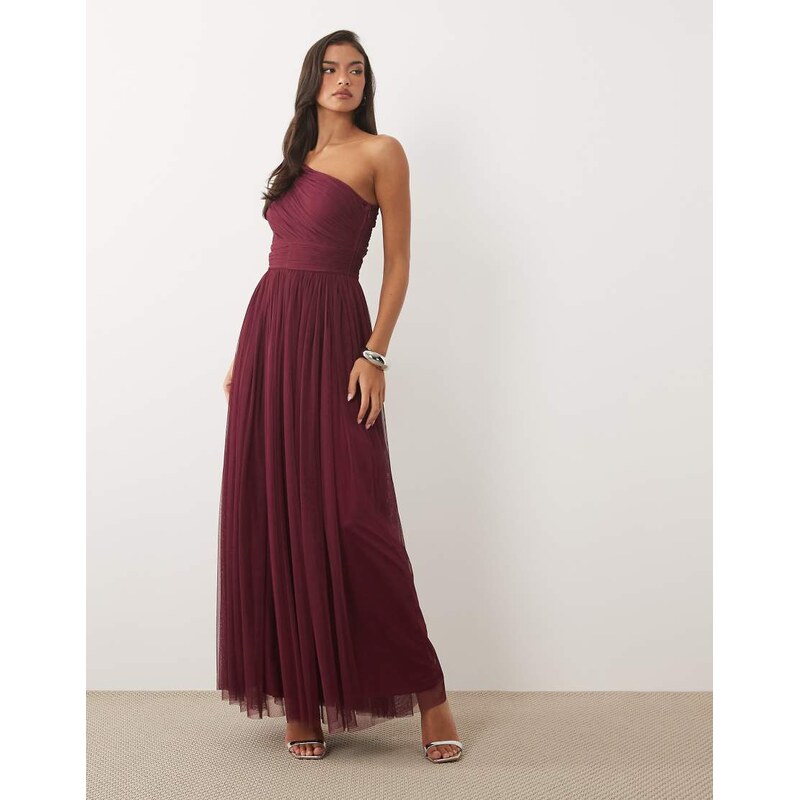 Lace & Beads Bridesmaid one shoulder scarf neck maxi dress in