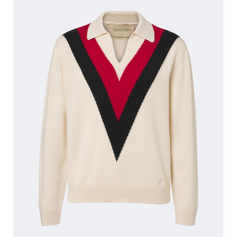 Valentino Jacquard cashmere polo sweater