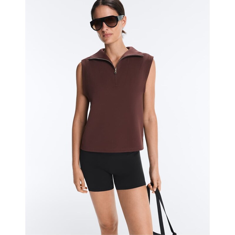 OYSHO Cotton piqué sleeveless vest in brown
