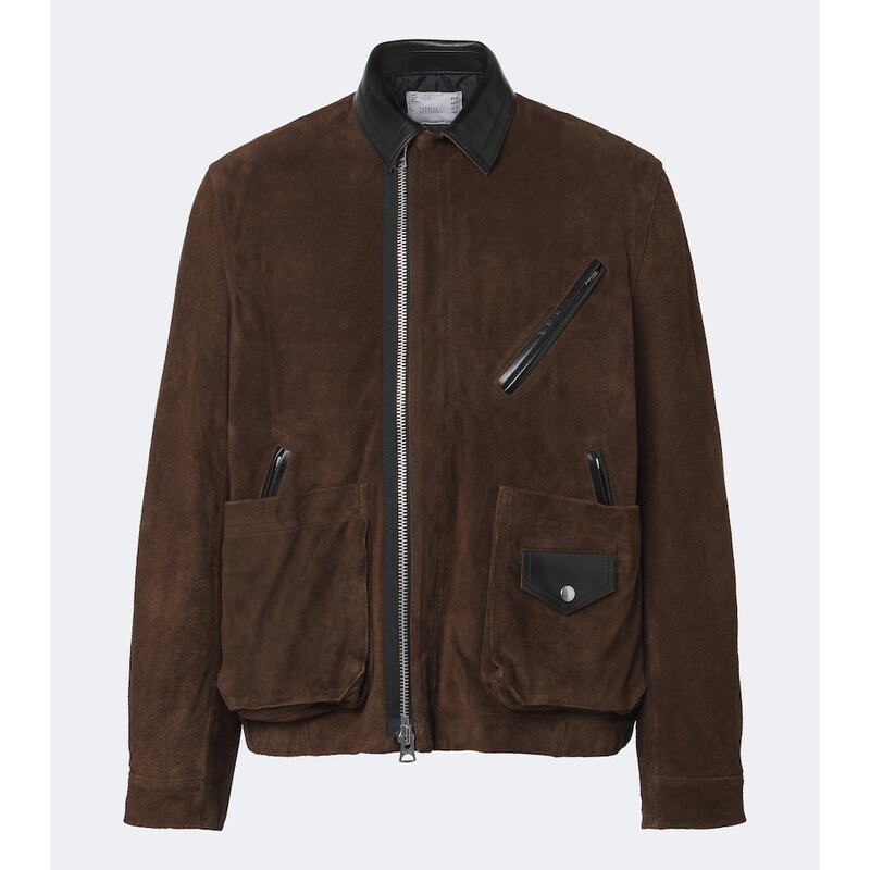 Sacai Leather-trimmed suede blouson jacket