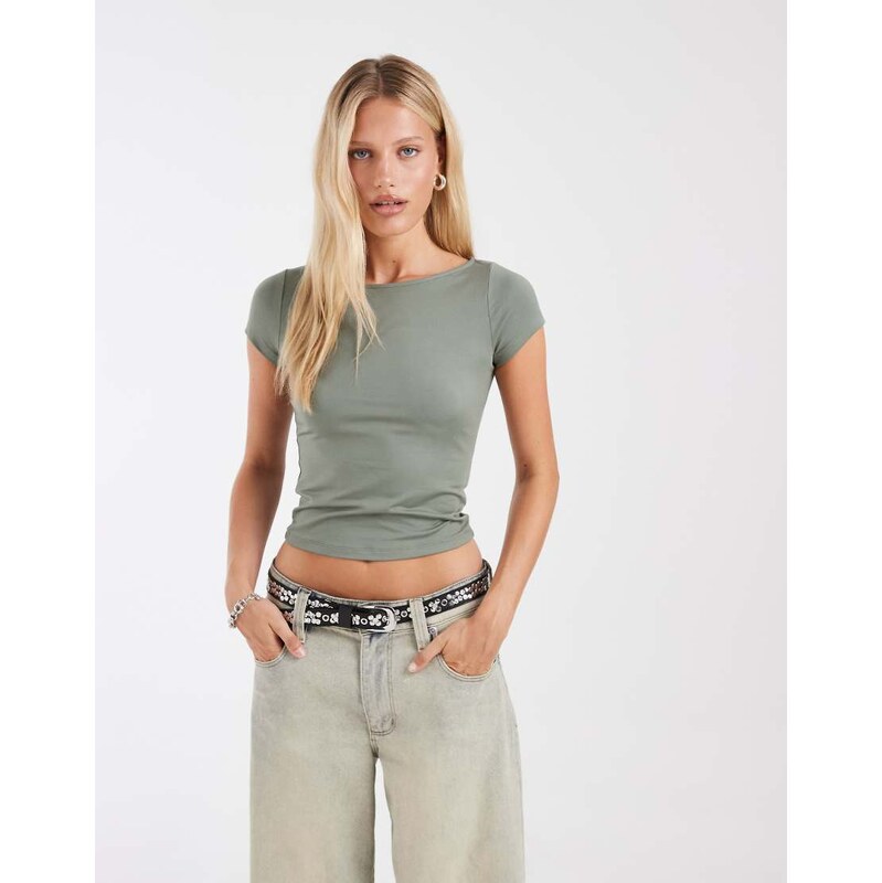 Hollister seamless slash neck top in khaki-Green