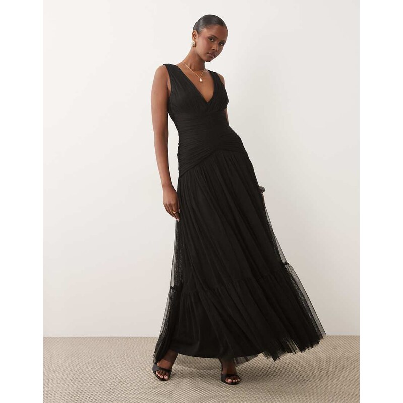 Lace & Beads Bridesmaid tulle sleeveless dropped waist tiered