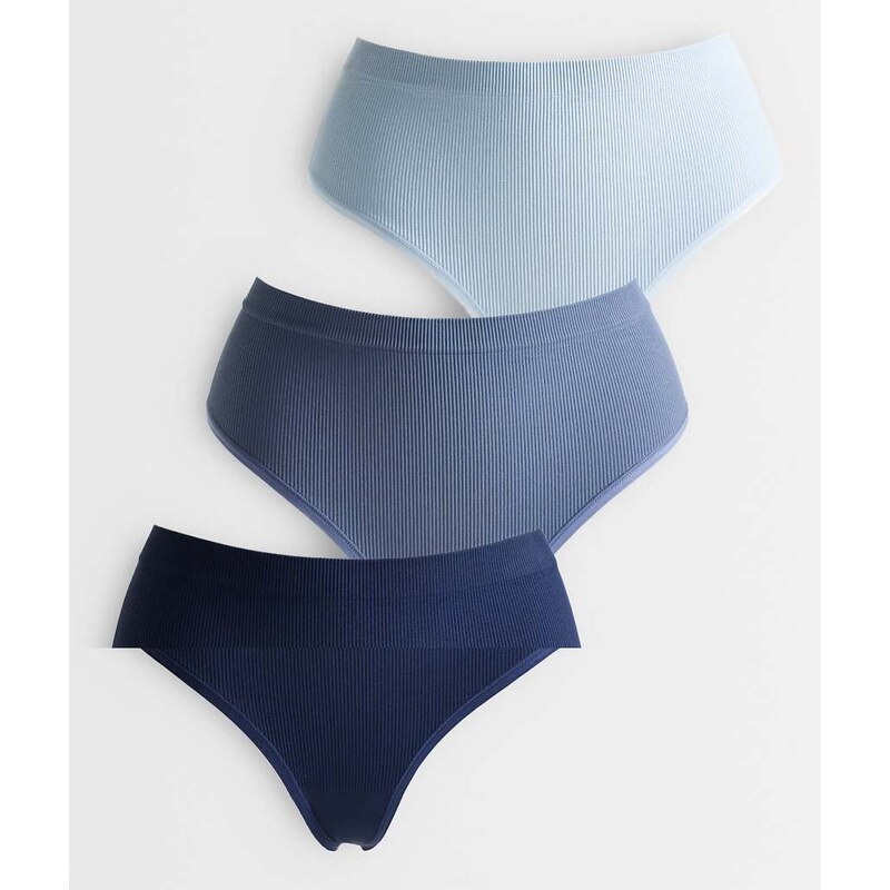 Lindex 3 pack seamless rib high waist thongs in blue-Multi
