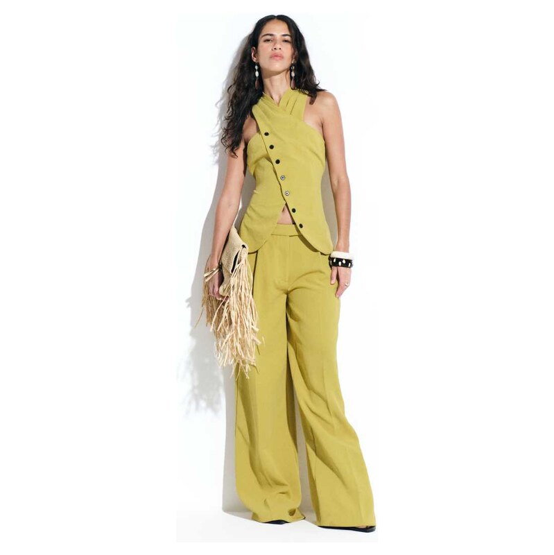 ASOS DESIGN Tailored low rise fluid mensy trousers in gold