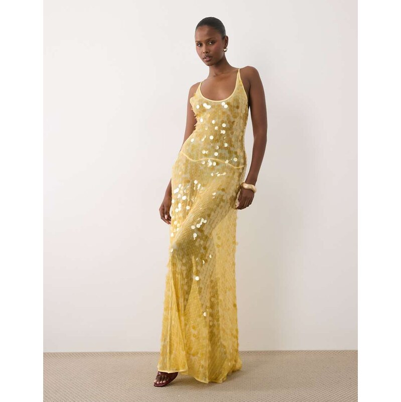 ASOS DESIGN disc scatter sequin scoop neck maxi dress in yellow