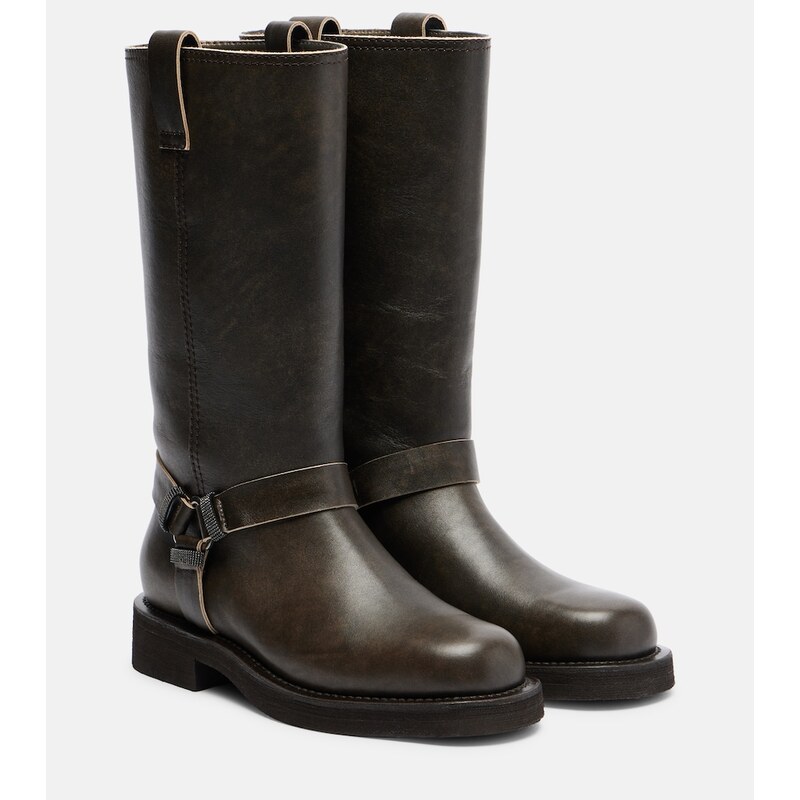 Brunello Cucinelli Monili leather knee-high boots