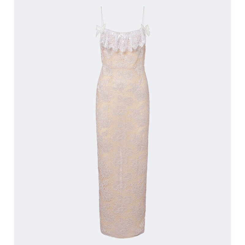 Alessandra Rich Ruffled sequined lace slip dress
