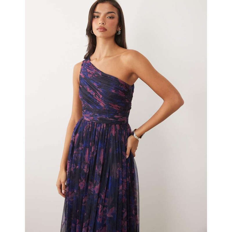 Lace & Beads Bridesmaid one shoulder scarf neck maxi dress in