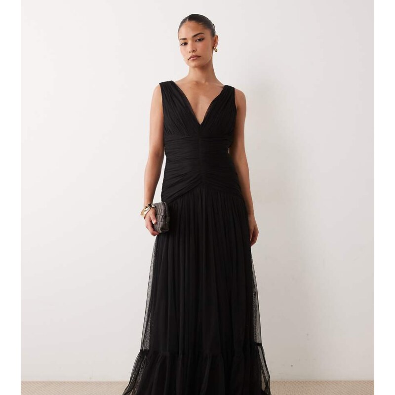 Lace & Beads Petite Bridesmaid tulle sleeveless dropped waist