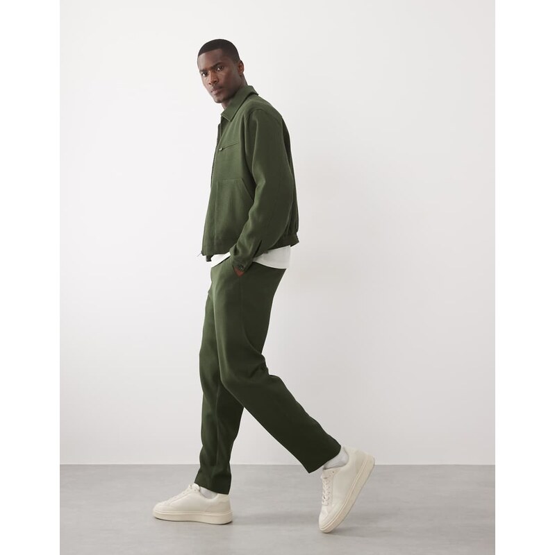 ASOS DESIGN smart co-ord tapered trousers in olive waffle