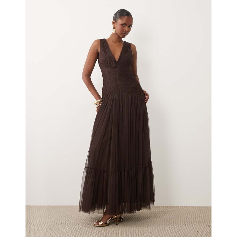 Lace & Beads Bridesmaid tulle sleeveless dropped waist tiered