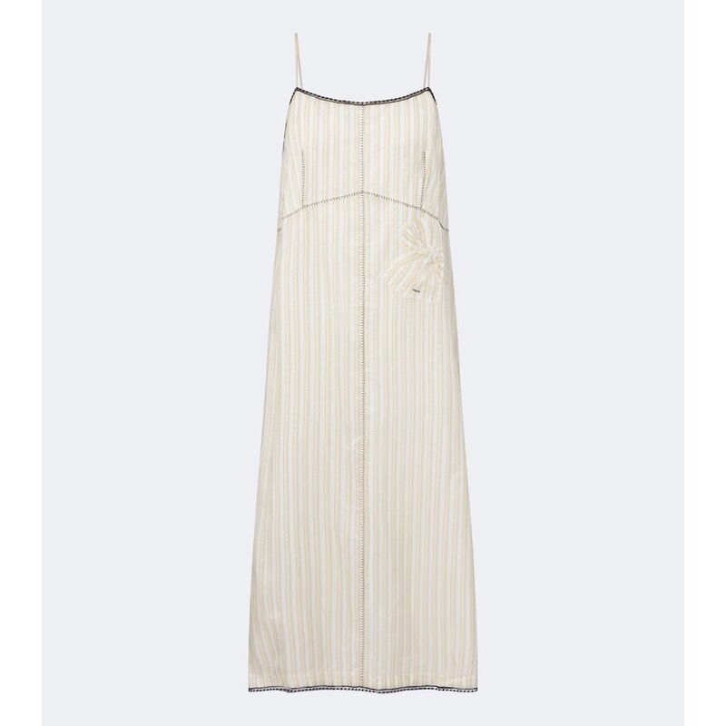 Prada Lace-trimmed striped maxi dress