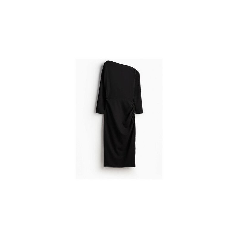 H&M - Řasené šaty odhalující rameno - Černá