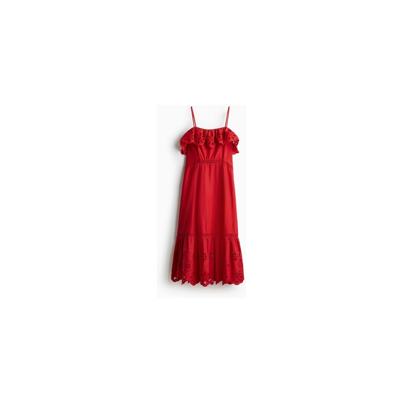 H&M - Bavlněné šatys madeirou - Červená