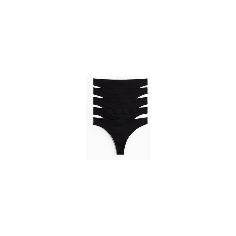 H&M - Bezešvé kalhotky thong 5 kusů - Černá