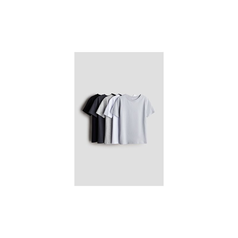 H&M - Tričko 5 kusů - Světle Šedá/Bílá