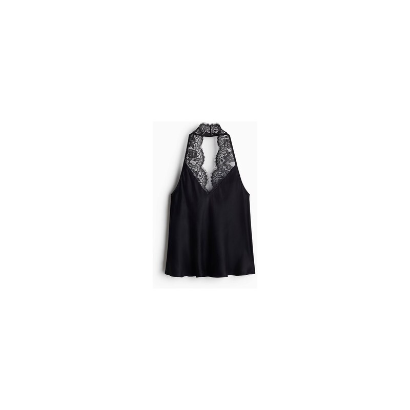 H&M - Top halternecks krajkovým lemem - Černá