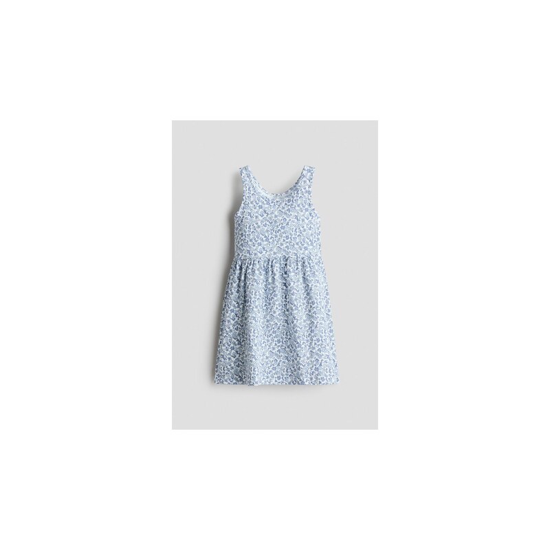 H&M - Vzorované bavlněné šaty - Bleděmodrá/Květy