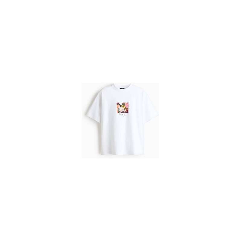 H&M - Tričko Oversized Fit - Bílá/Henri Matisse