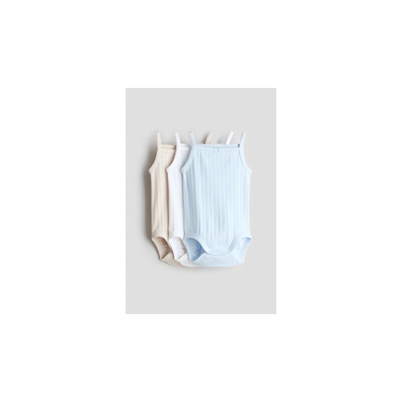 H&M - Body bez rukávů 3 kusy - Bleděmodrá/Světle Béžová
