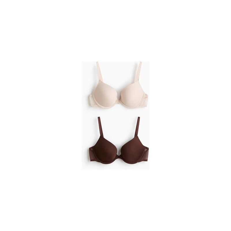H&M - 2 push-upky z mikrovlákna - Tmavě Hnědá/Světle Béžová