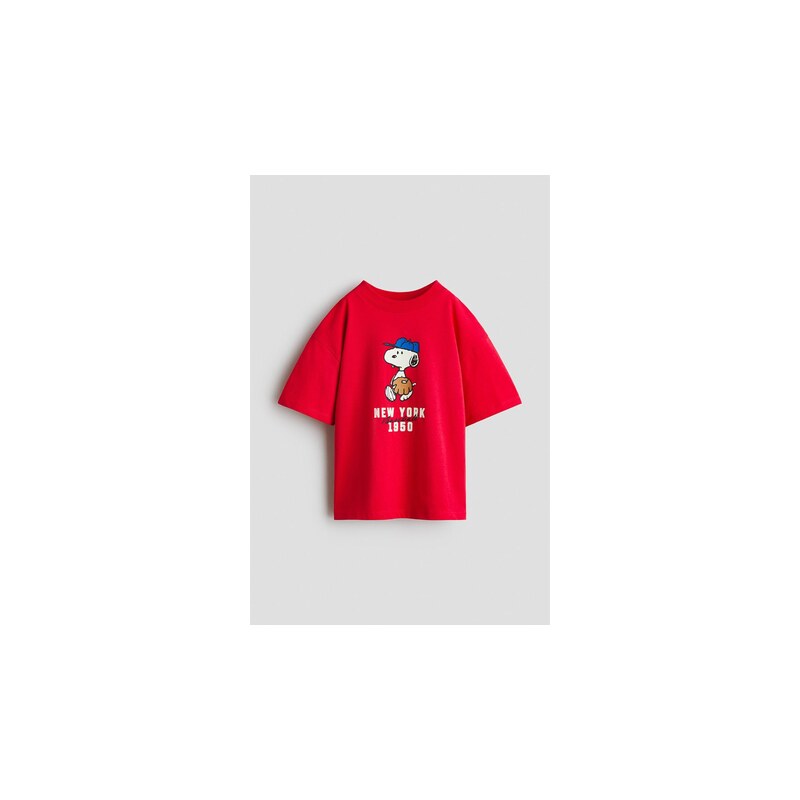 H&M - Oversized tričkos potiskem - Červená/Snoopy