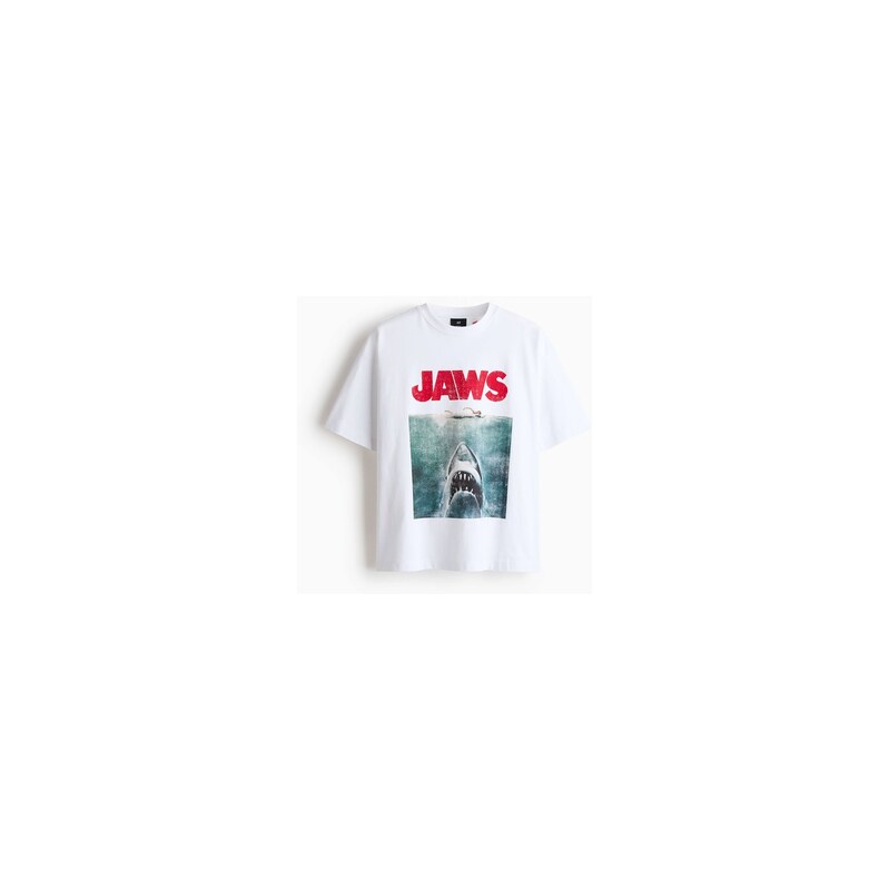 H&M - Tričko Oversized Fit - Bílá/Jaws