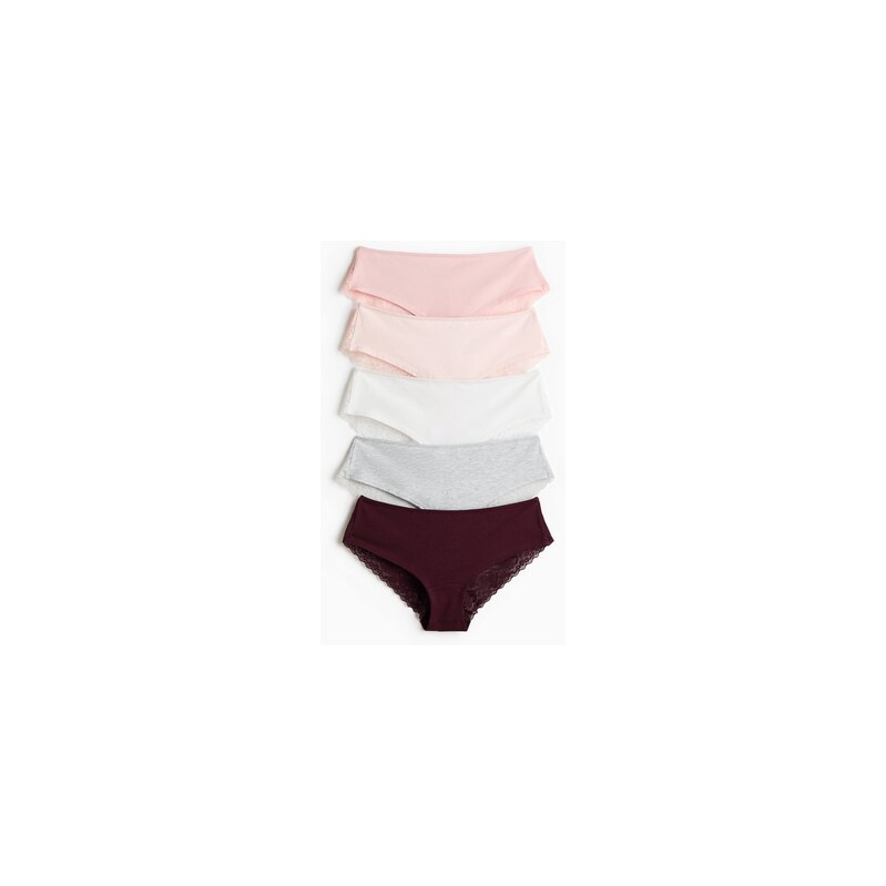 H&M - Kalhotky hipster 5 kusů - Světle Růžová/Vínová