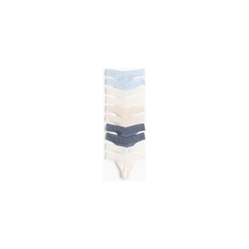 H&M - Krajkové kalhotky thong 10 kusů - Bleděmodrá/Bílá