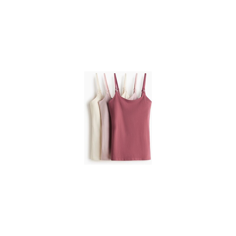 H&M - MAMA Tílko na kojení 3 kusy - Tmavě Růžová/Světle Béžová
