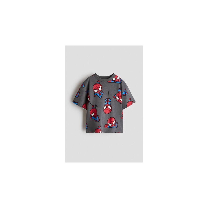 H&M - Oversized tričkos potiskem - Tmavě Šedý Melír/Marvel