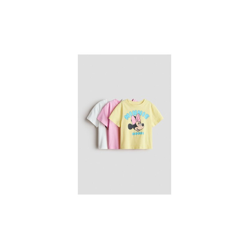 H&M - 3 žerzejová tričkas potiskem - Žlutá/Myška Minnie