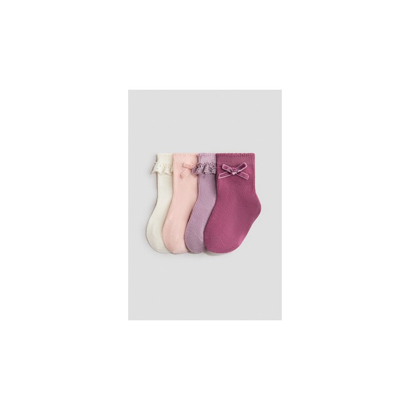 H&M - Ponožky 4 páry - Světle Fialová/Růžová