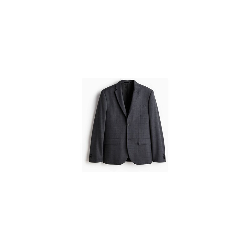 H&M - Sako Slim Fit - Tmavě Šedá/Kostka