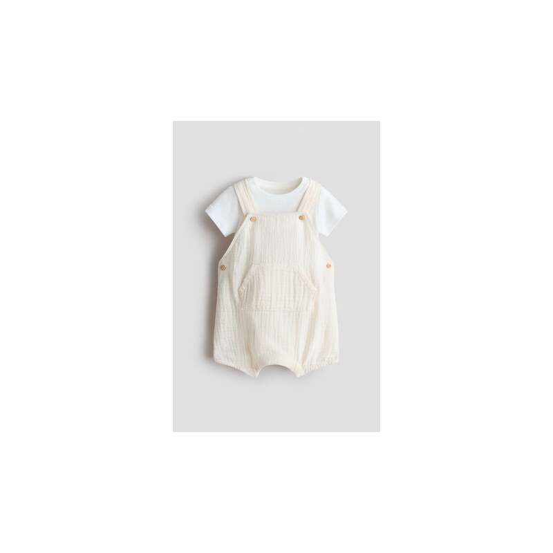 H&M - Dvoudílná bavlněná souprava - Světle Béžová/Bílá